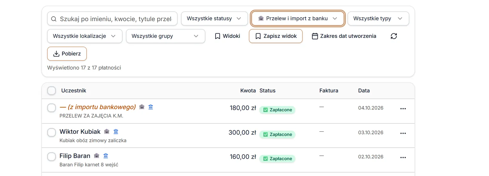 Kanał: Przelew i import z banku