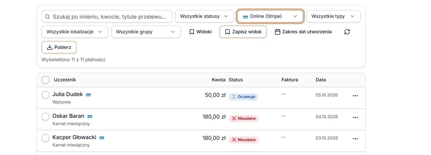 Kanał: Online (Stripe)