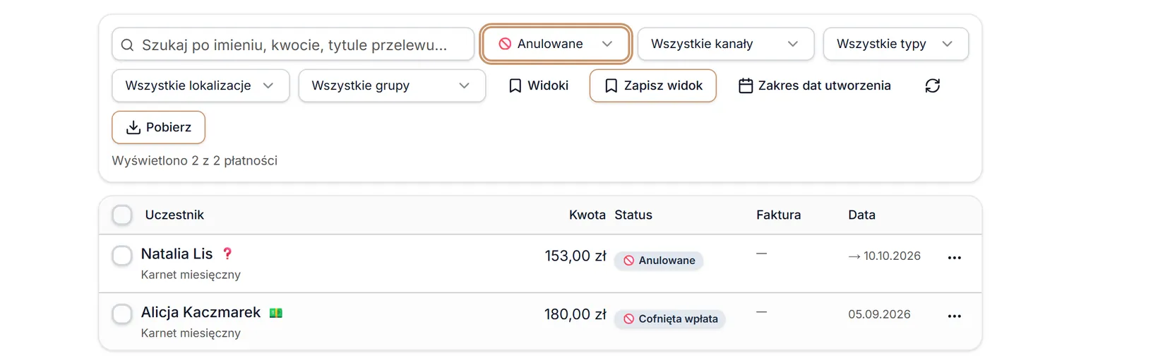 Status: Anulowane