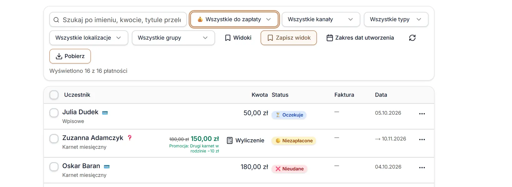 Status: Wszystkie do zapłaty