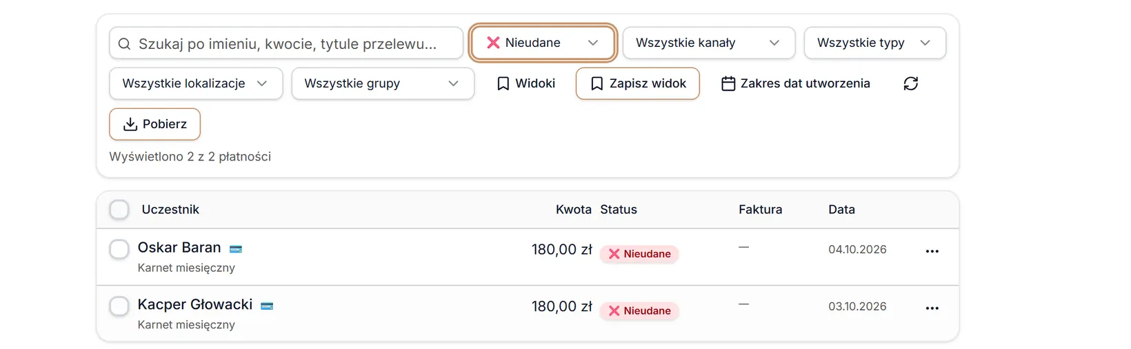 Status: Nieudane