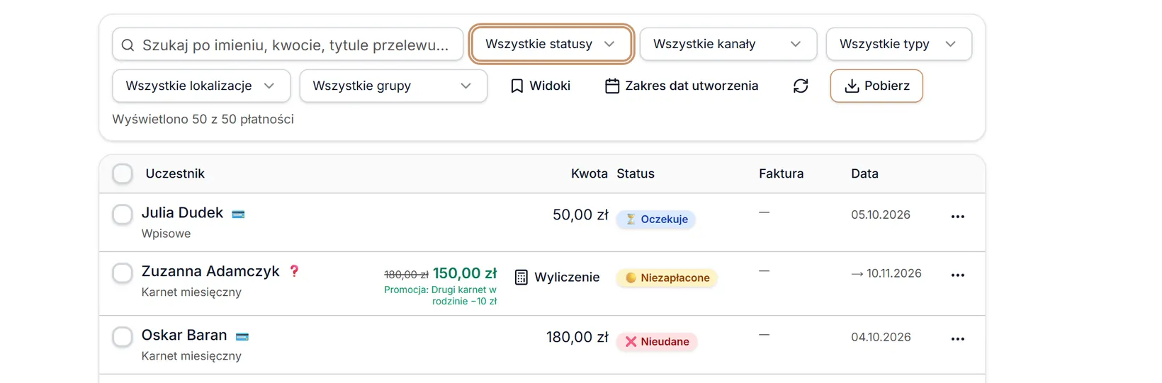 Status: Wszystkie statusy