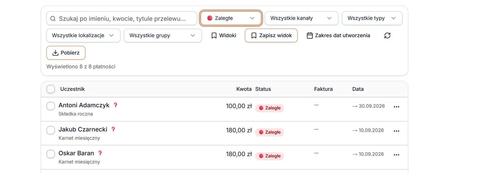 Status: Zaległe
