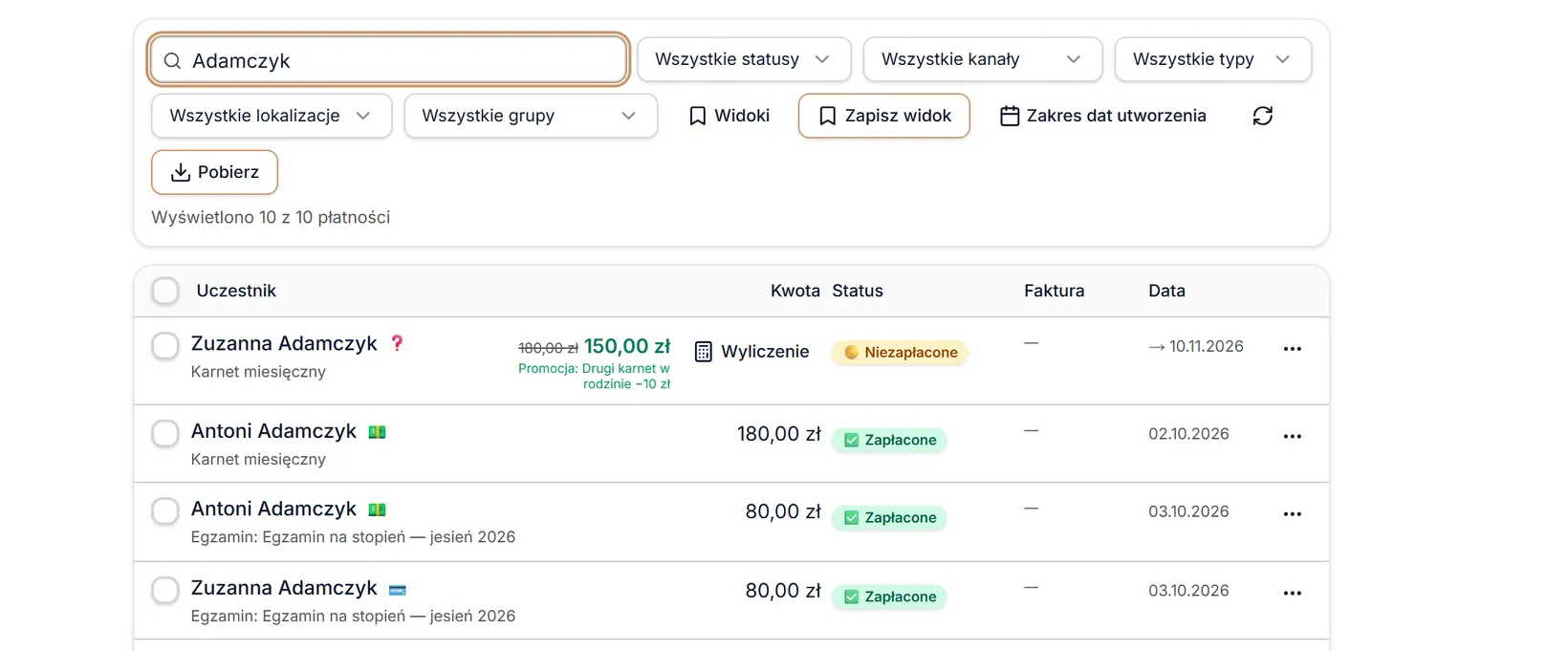 Szukajka — płatności rodziny Adamczyków