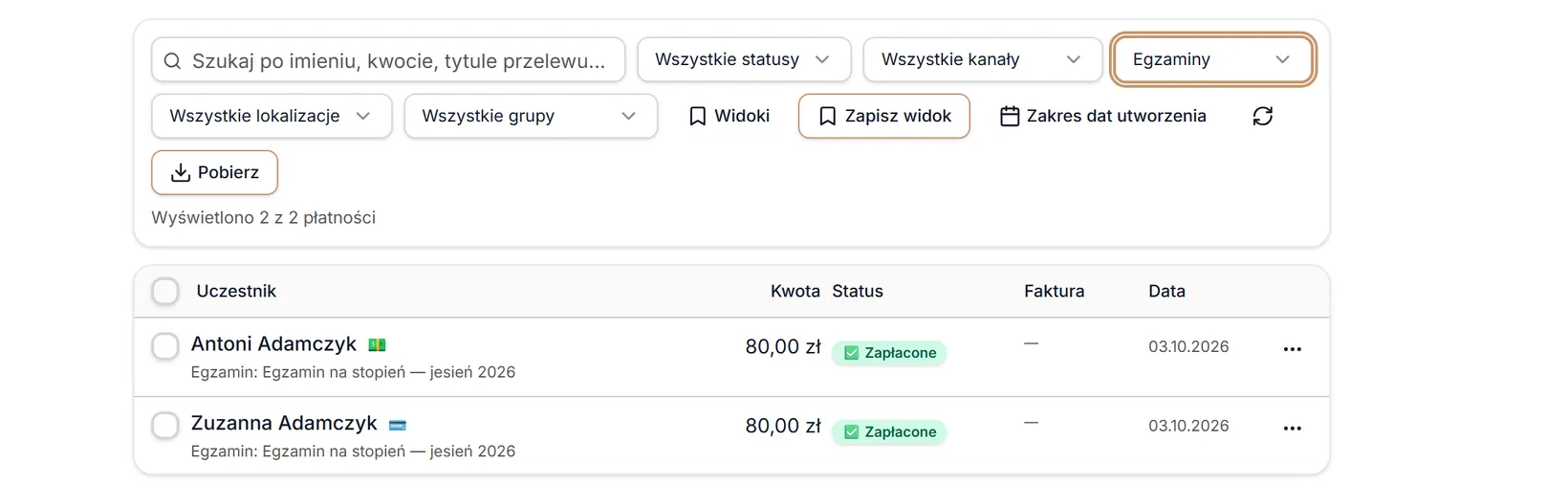Typ: Egzaminy
