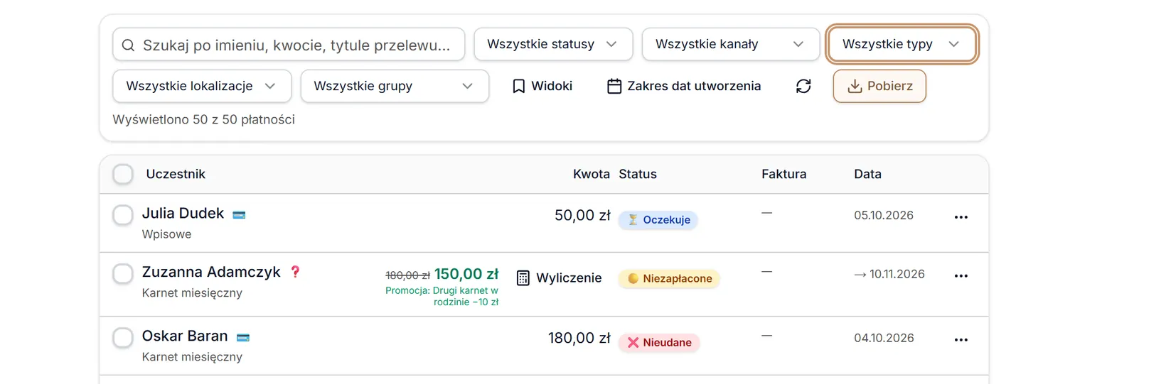Typ: Wszystkie typy