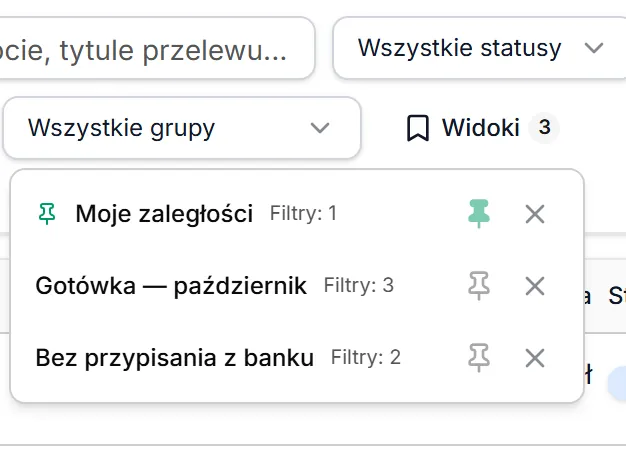 Lista zapisanych widoków
