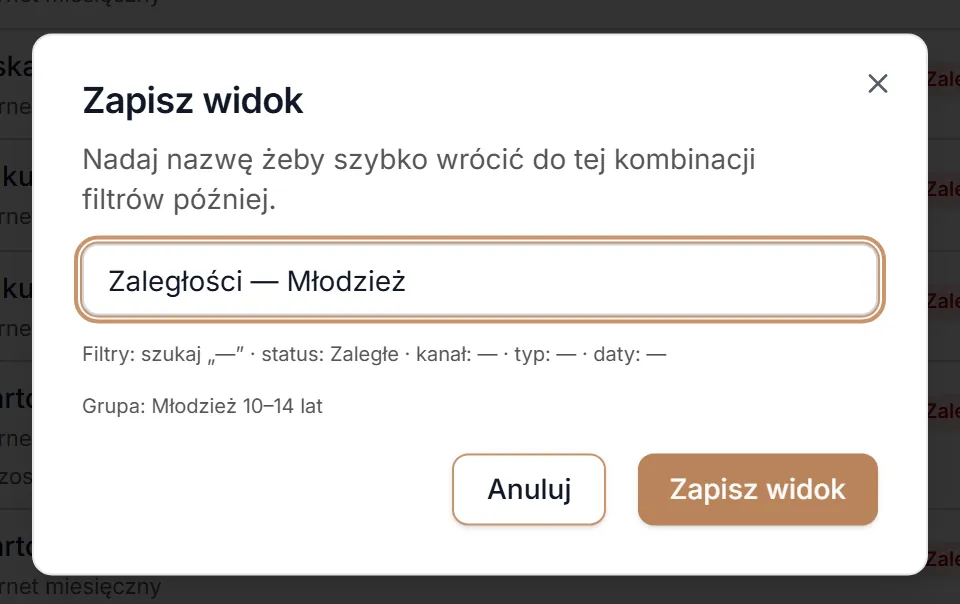 Okno Zapisz widok
