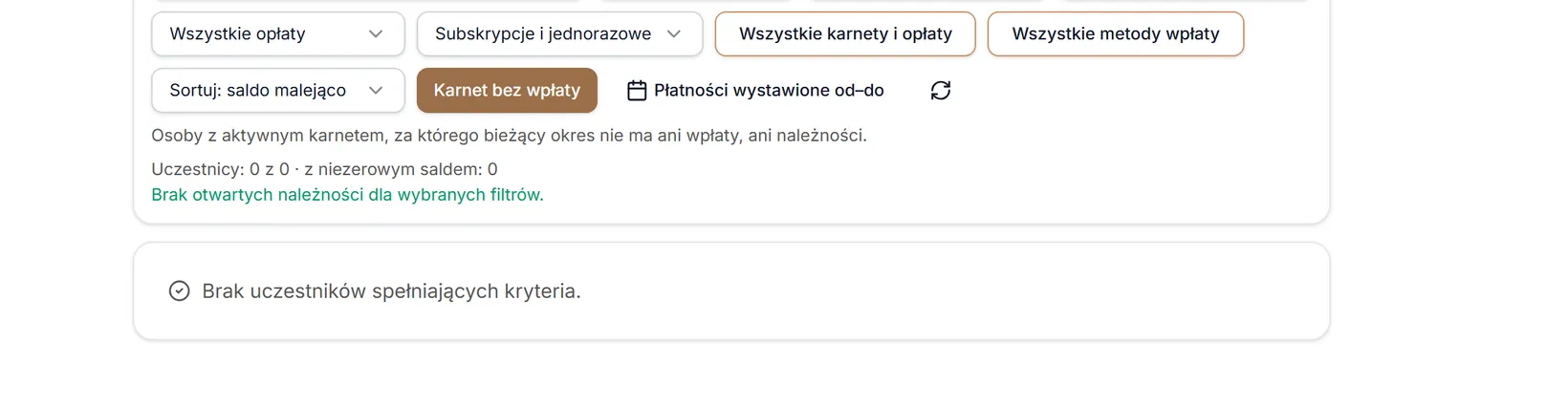 Filtr: karnet bez wpłaty