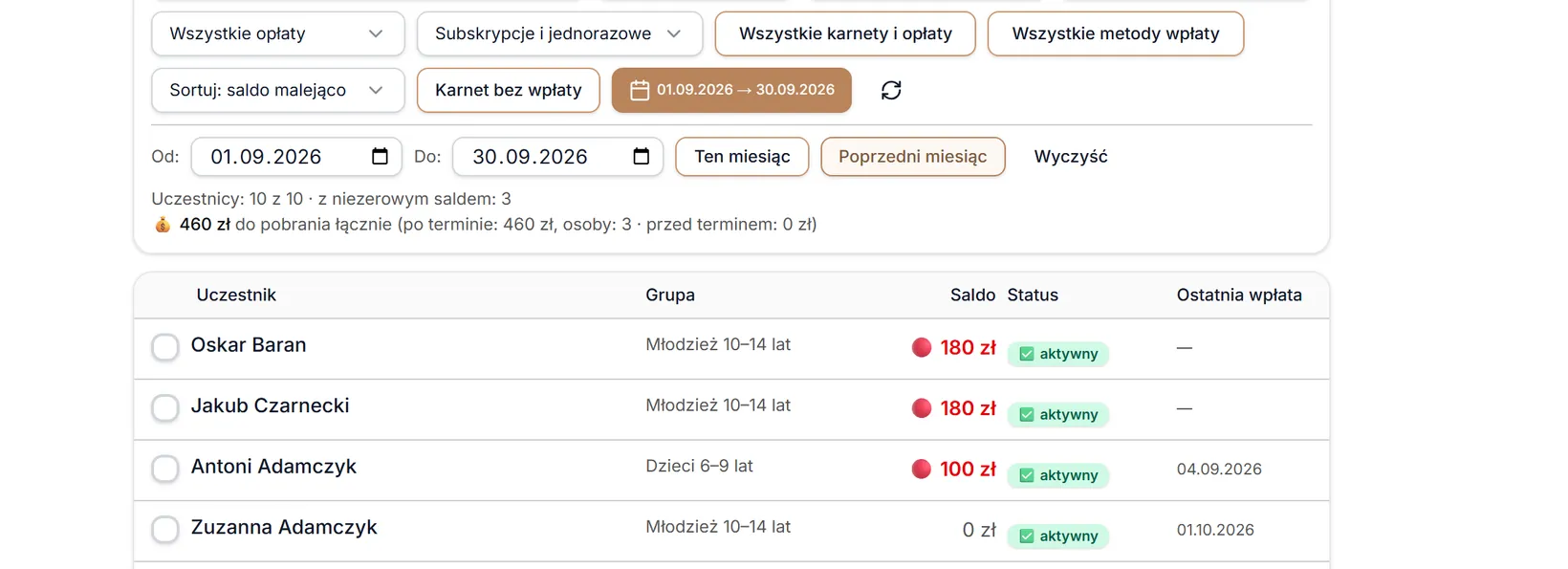 Zakres dat: poprzedni miesiąc