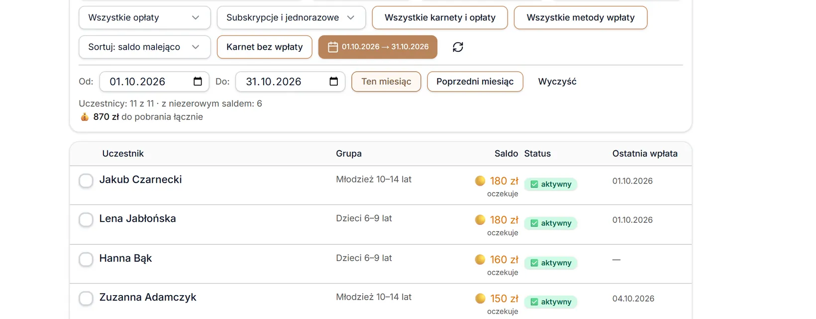 Zakres dat: ten miesiąc