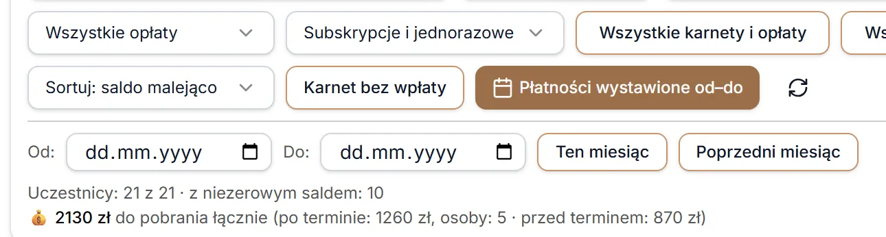 Zakres dat wystawienia płatności