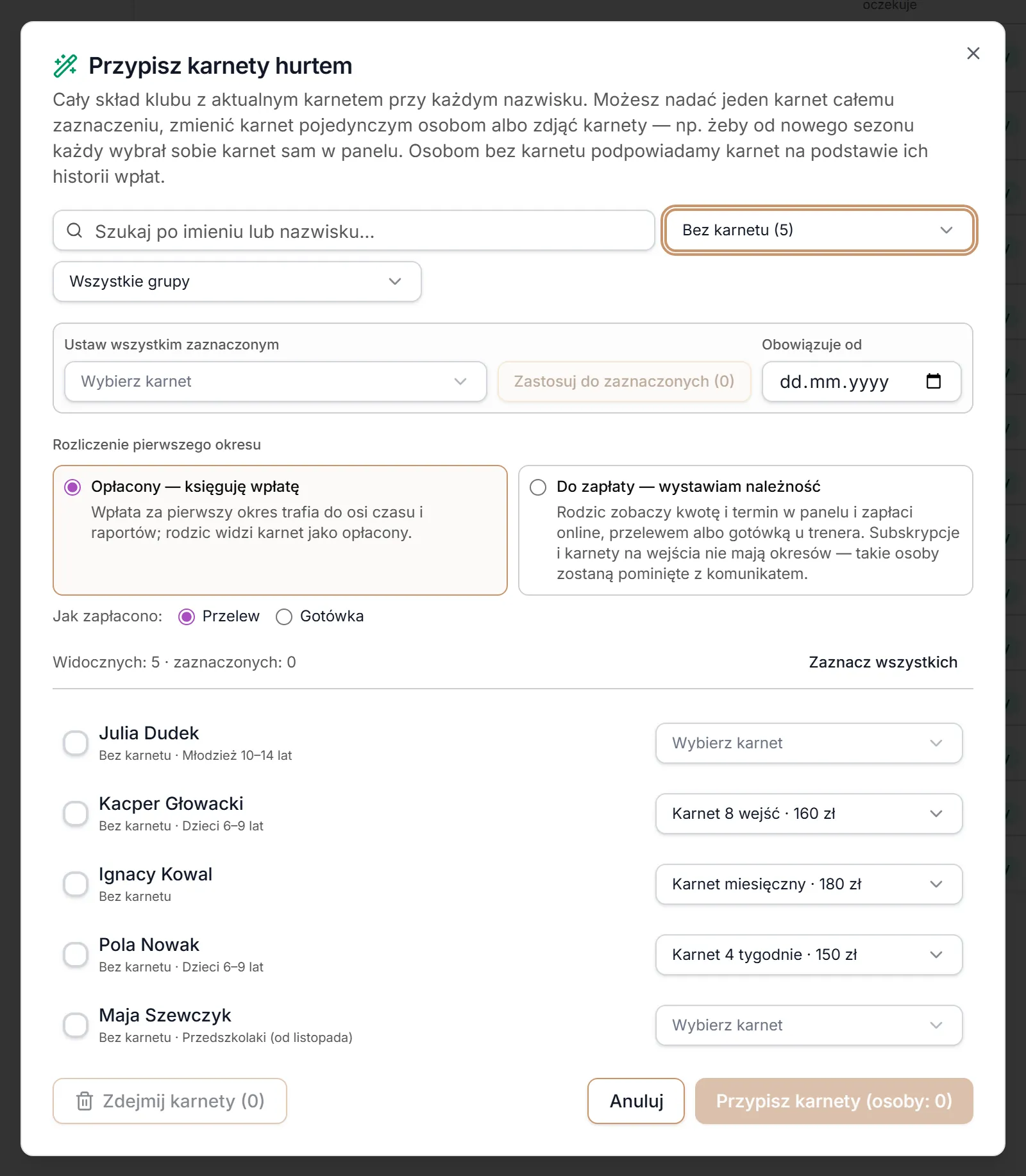 Filtr: bez karnetu