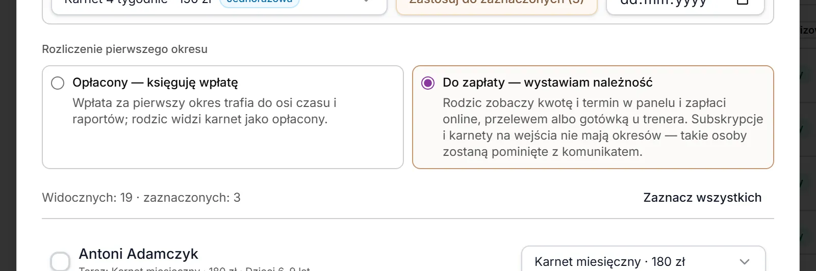 Rozliczenie pierwszego okresu: do zapłaty