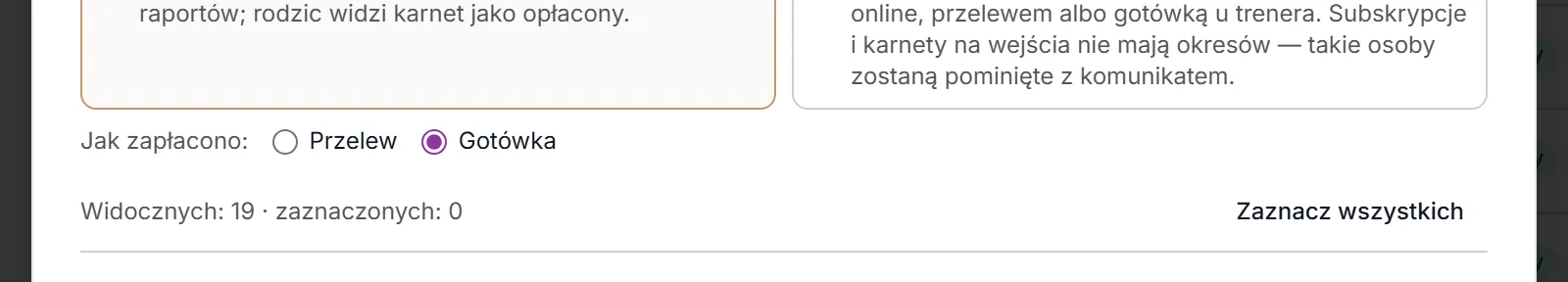 Opłacony karnet — zapłacono gotówką