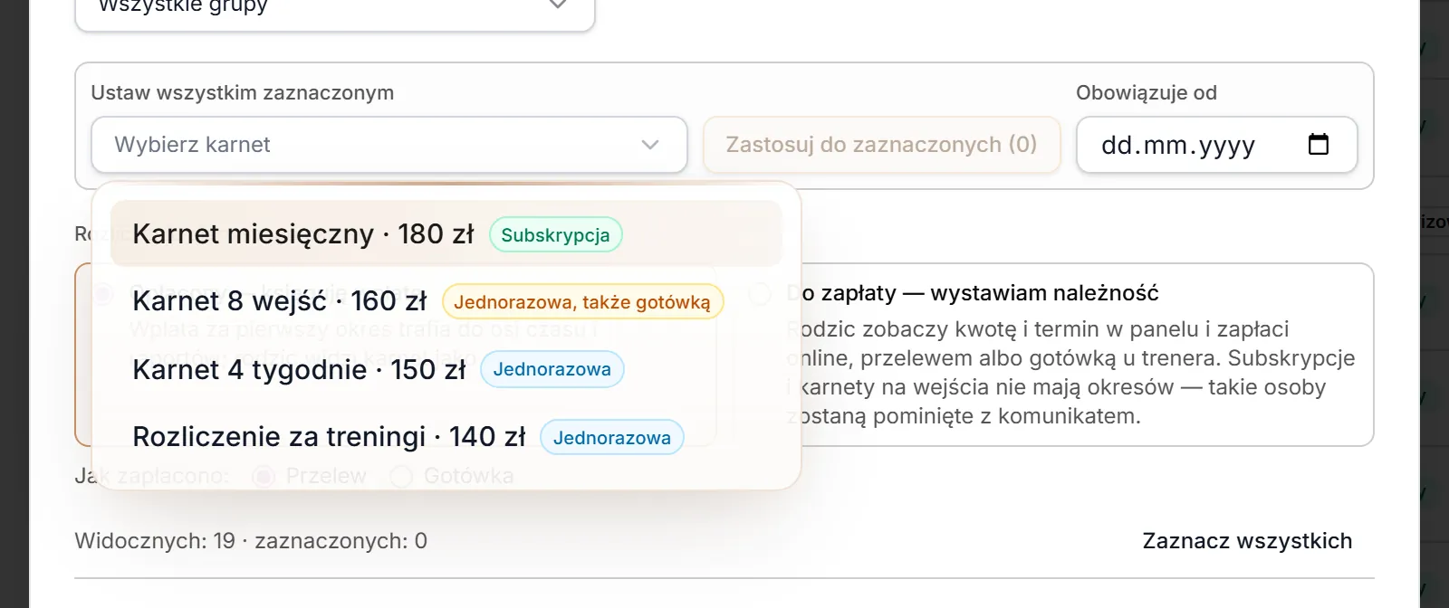 Karnety do nadania zaznaczonym