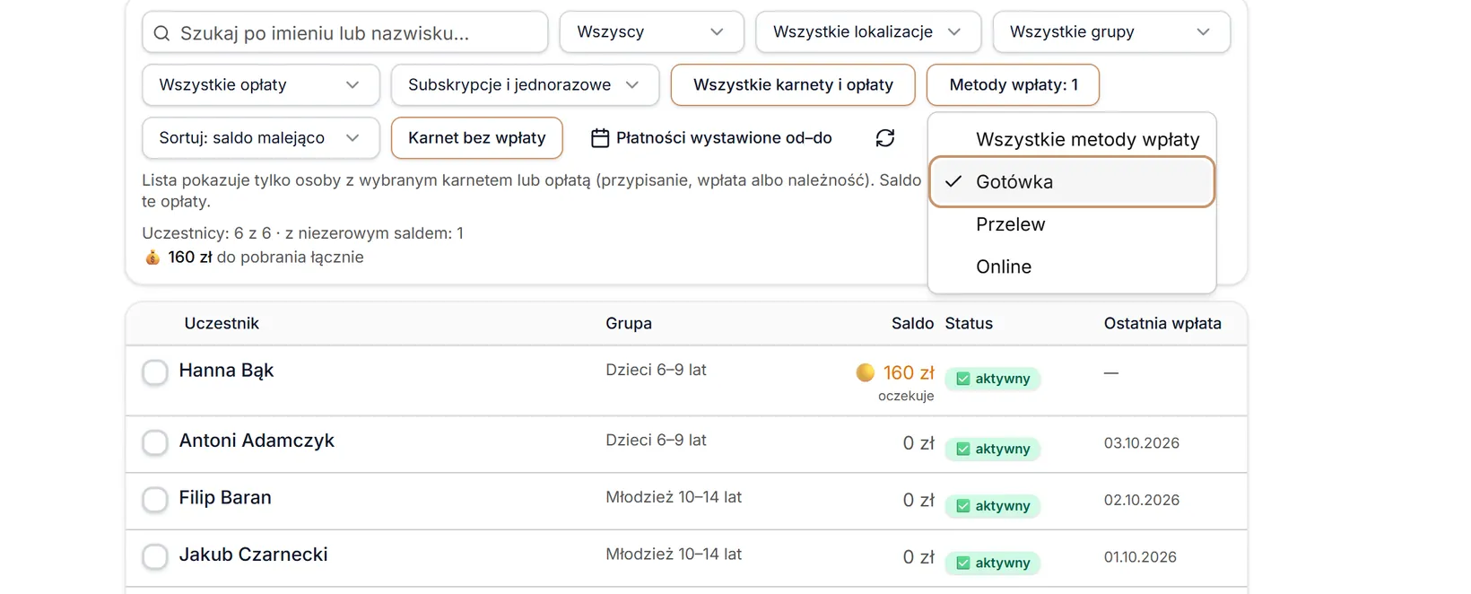 Metoda wpłaty: Gotówka