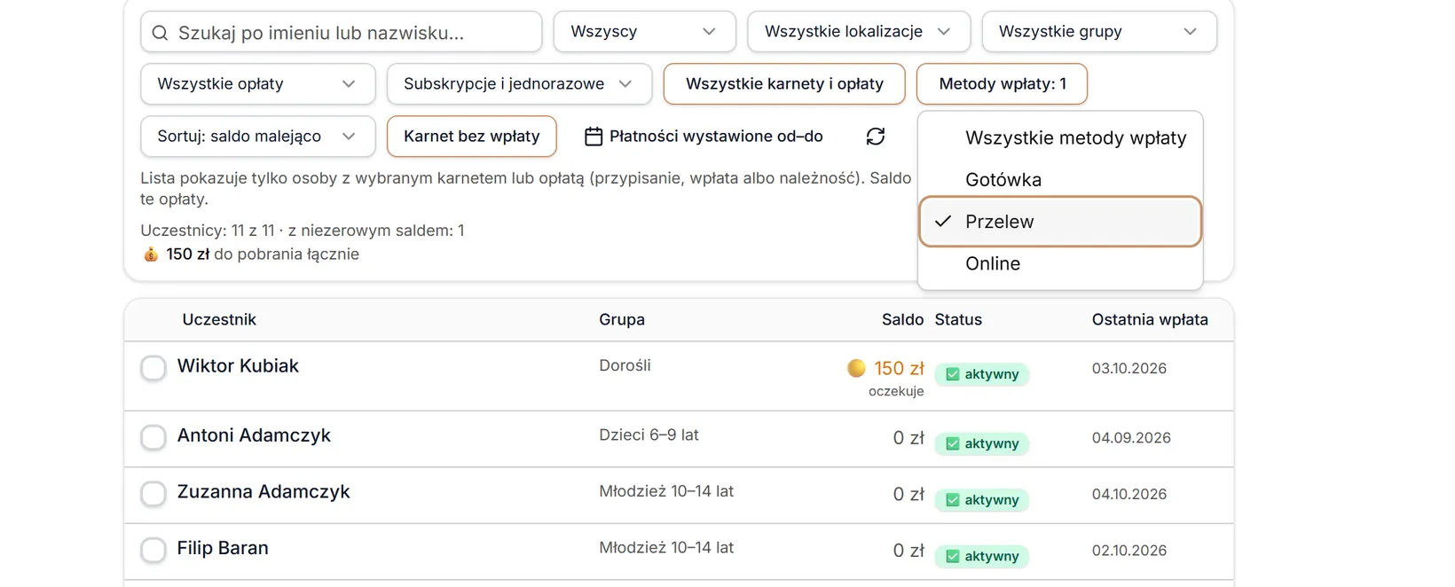 Metoda wpłaty: Przelew