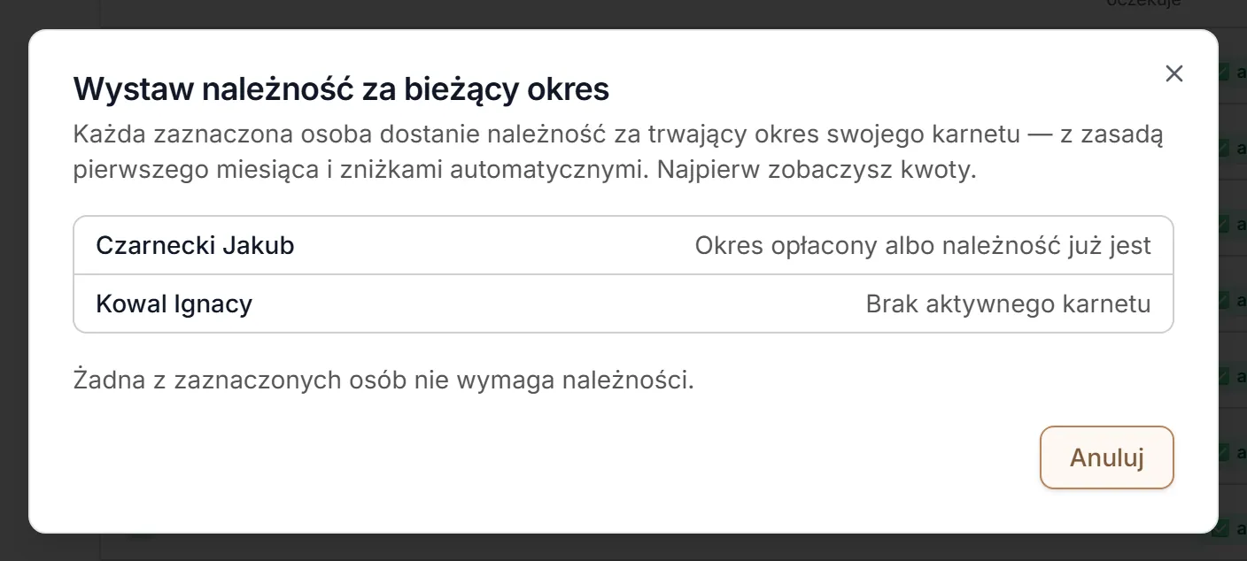 Wystaw należność — nic do wystawienia
