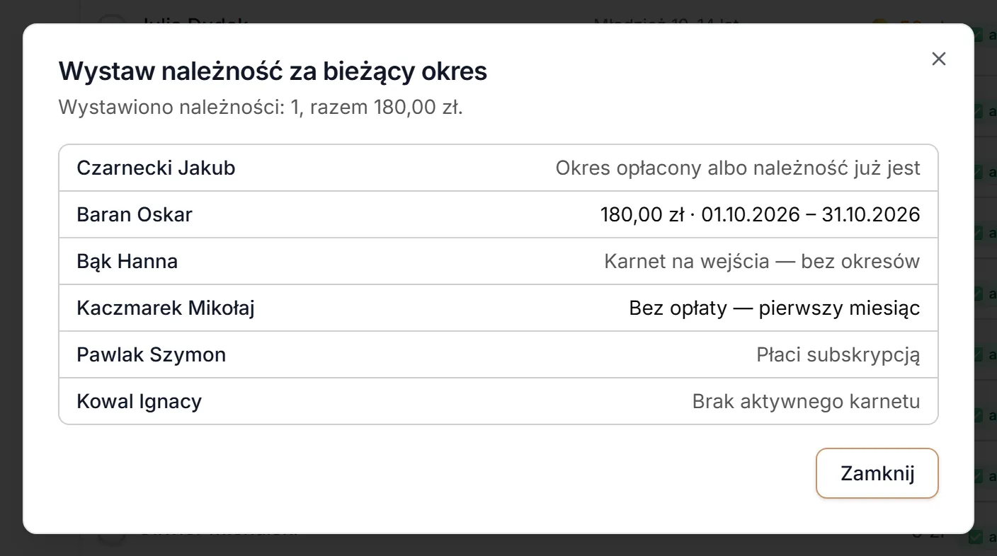 Wystaw należność — wynik