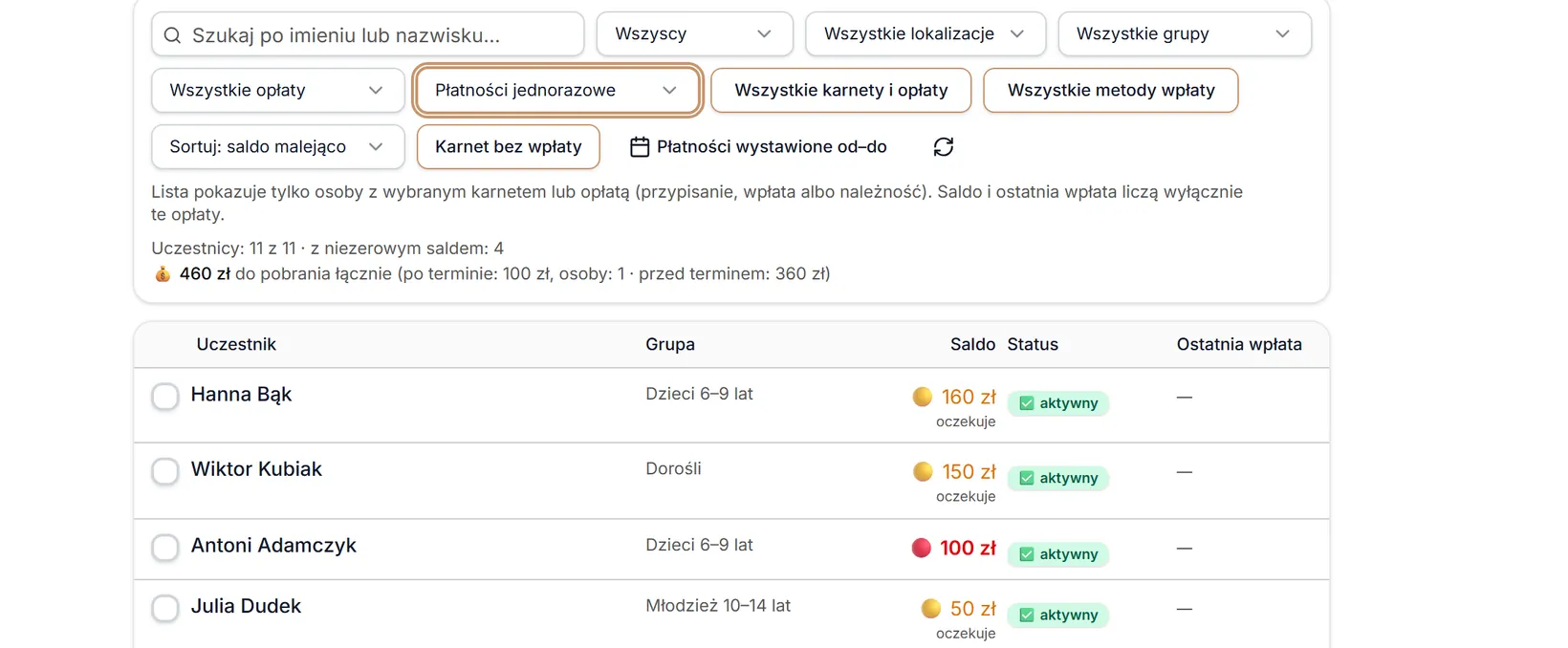 Typ rozliczenia: Płatności jednorazowe