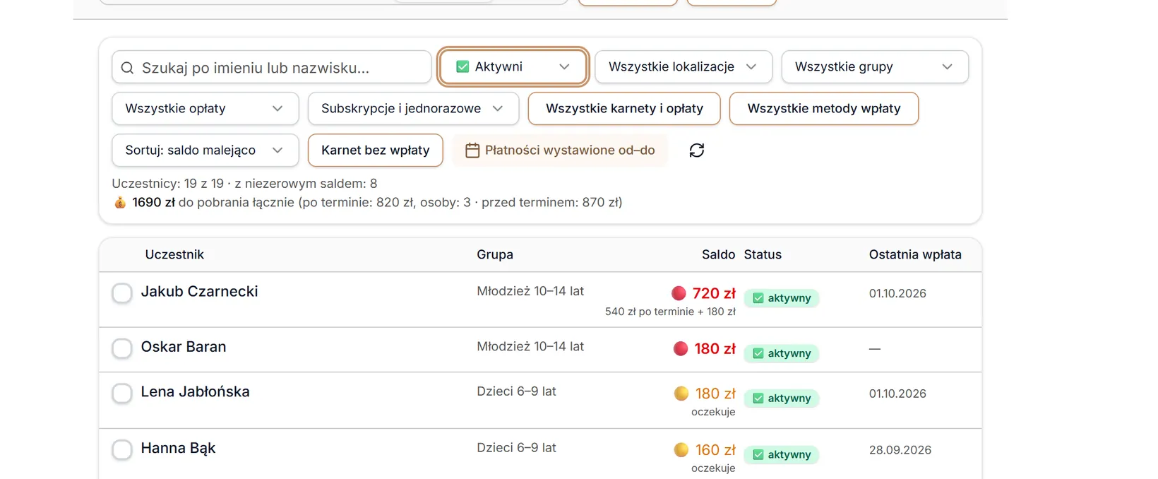 Status: tylko aktywni