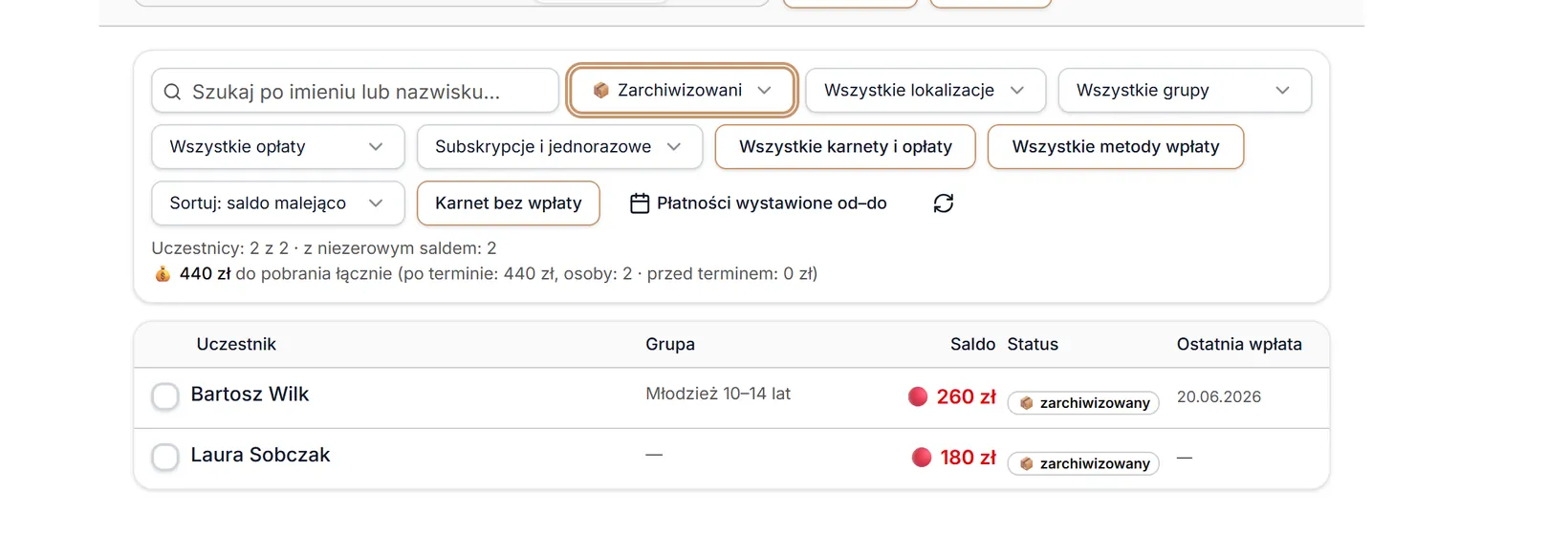 Status: tylko zarchiwizowani