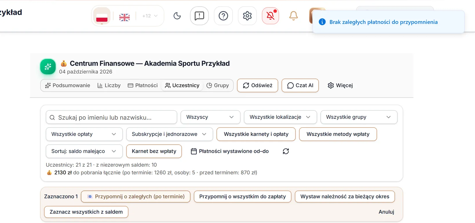 Brak należności po terminie