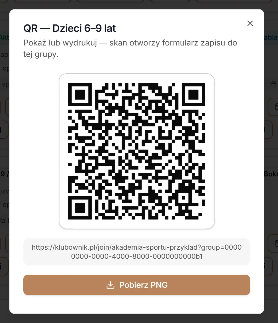 Kod QR zapisu do grupy
