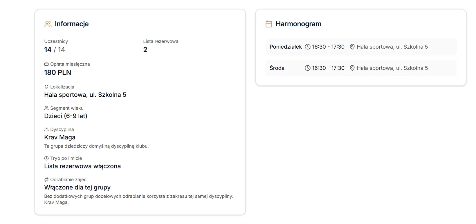 Karty Informacje i Harmonogram