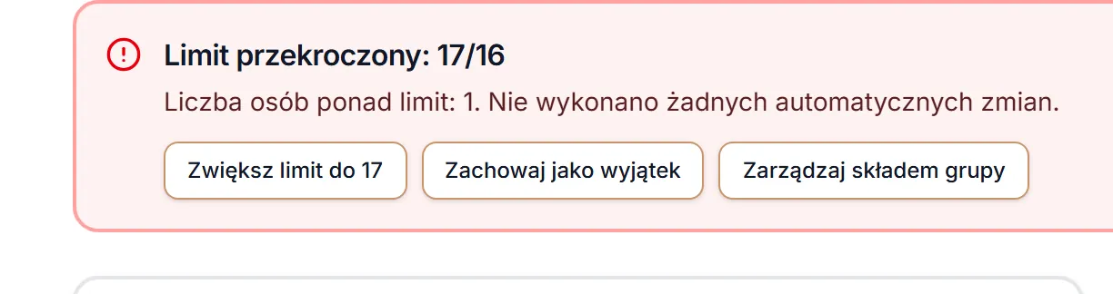 Baner przekroczonego limitu z decyzjami
