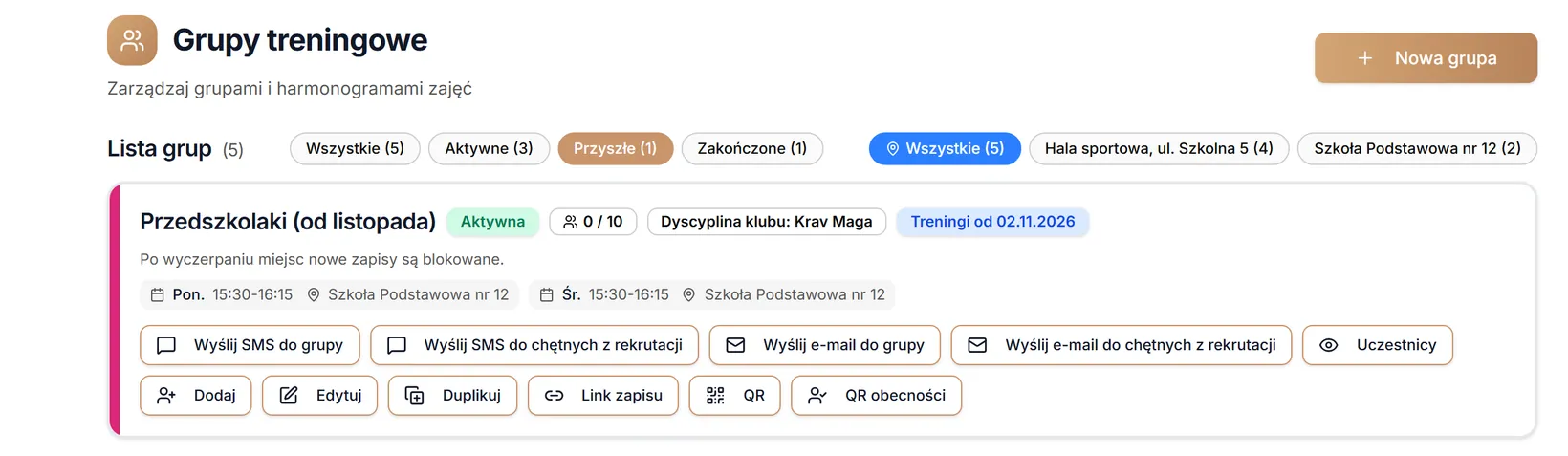 Filtr sezonu — przyszłe
