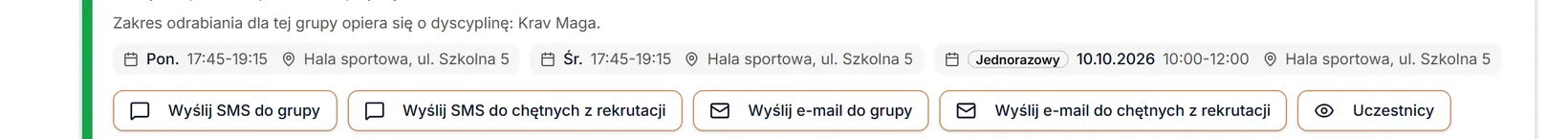 Terminy grupy, w tym trening jednorazowy