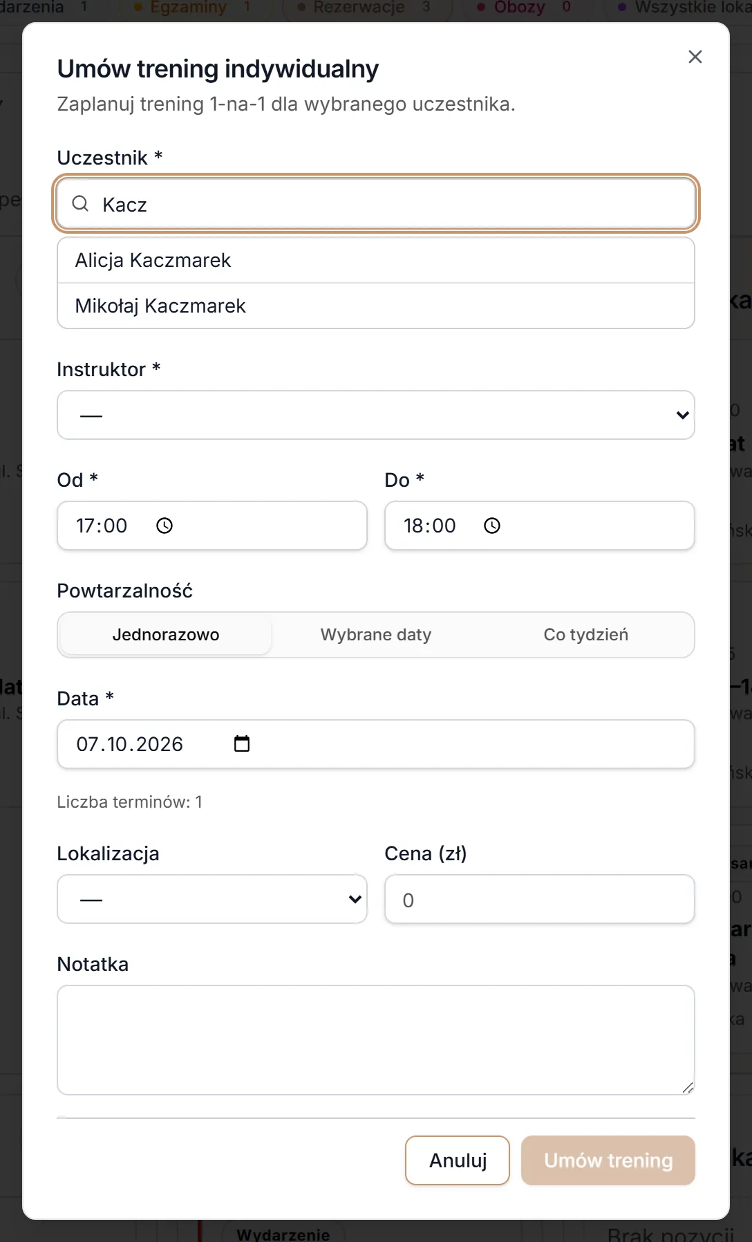 Szukanie uczestnika