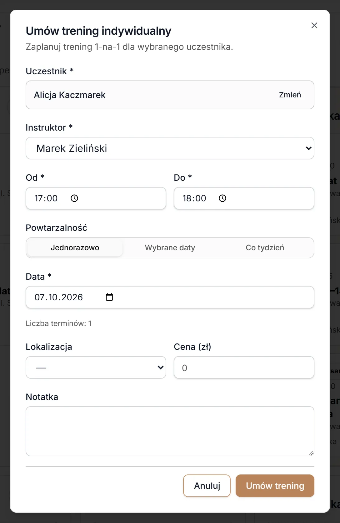 Uczestnik i instruktor wybrani