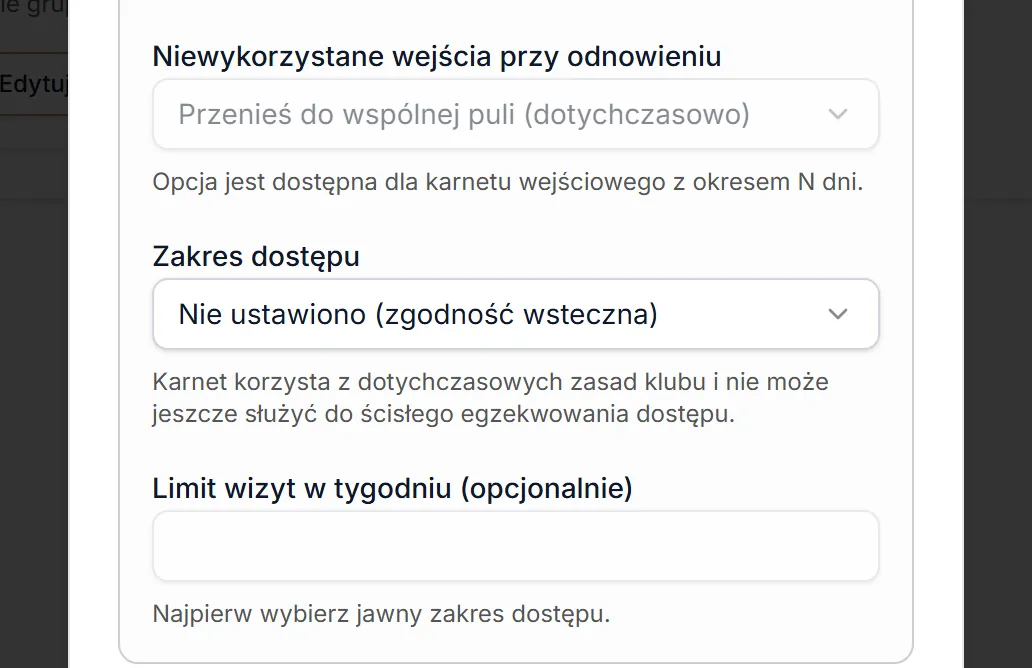Dostęp do grup — stan domyślny