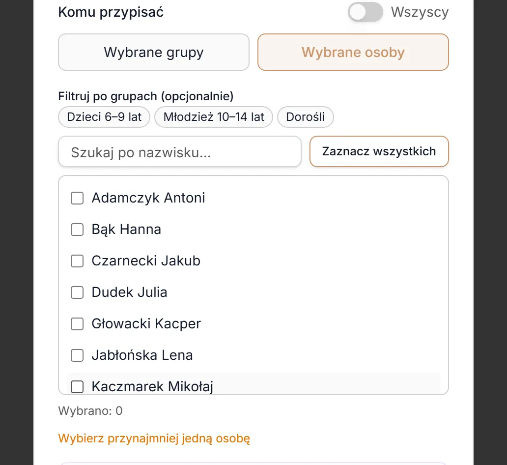 Komu przypisać — wybrane osoby