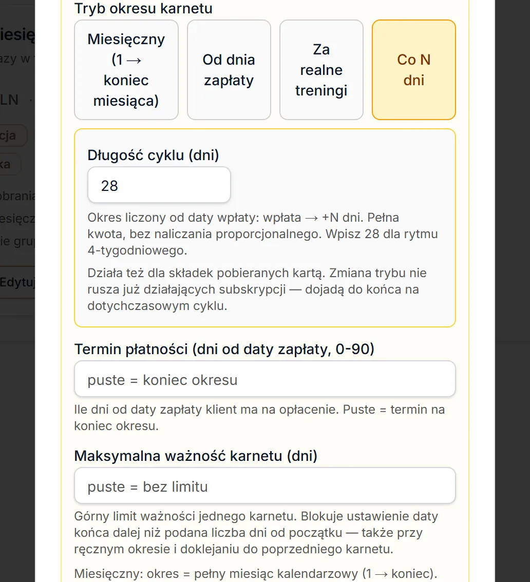 Tryb okresu: Co N dni
