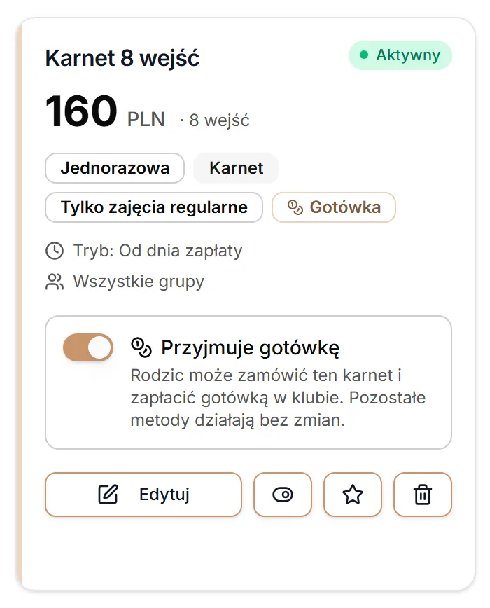 Karty karnetów jednorazowych — każdy element