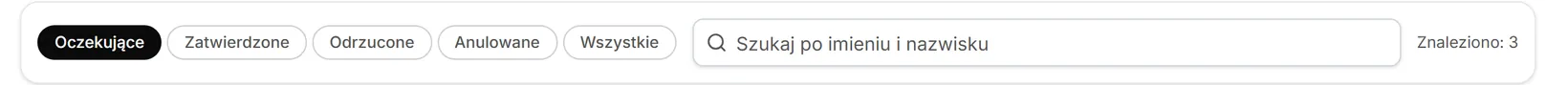 Filtry listy zgłoszeń