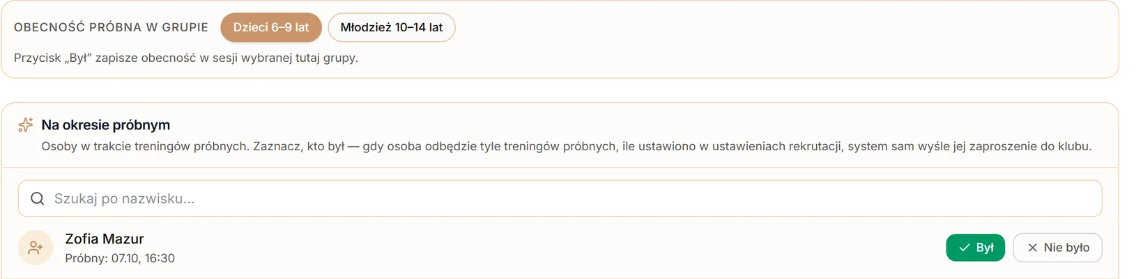 Obecność próbna w grupie dzieci