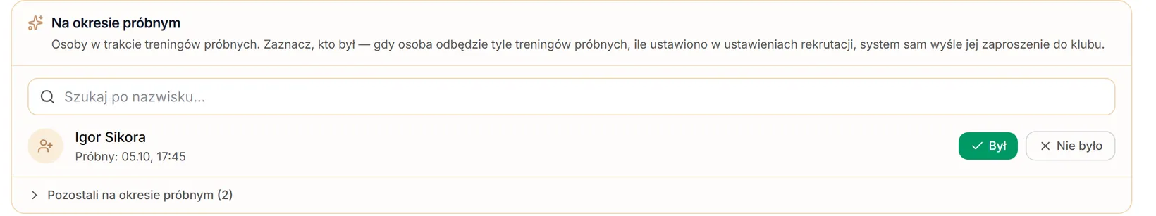 Na okresie próbnym — wybrana grupa młodzieży