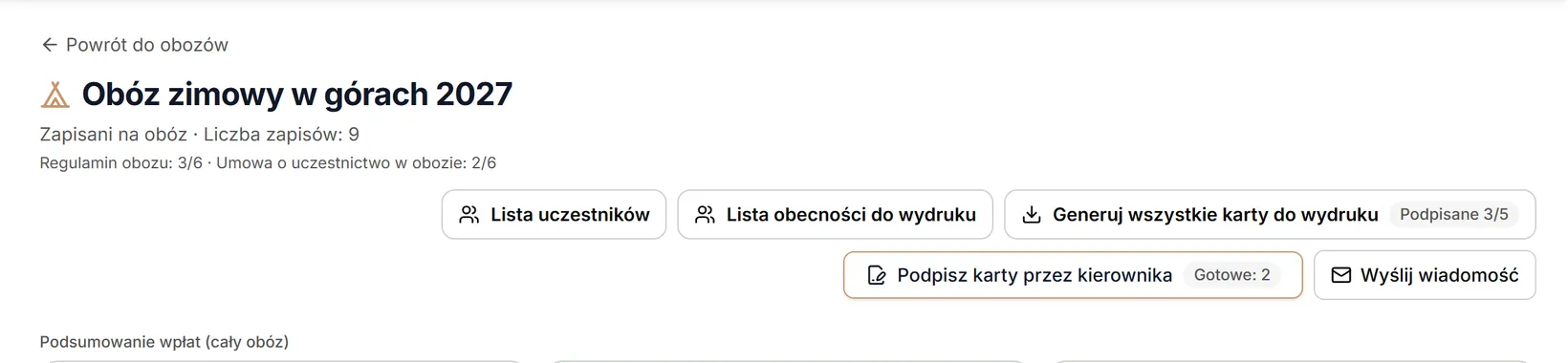 Nagłówek strony z listą zapisanych