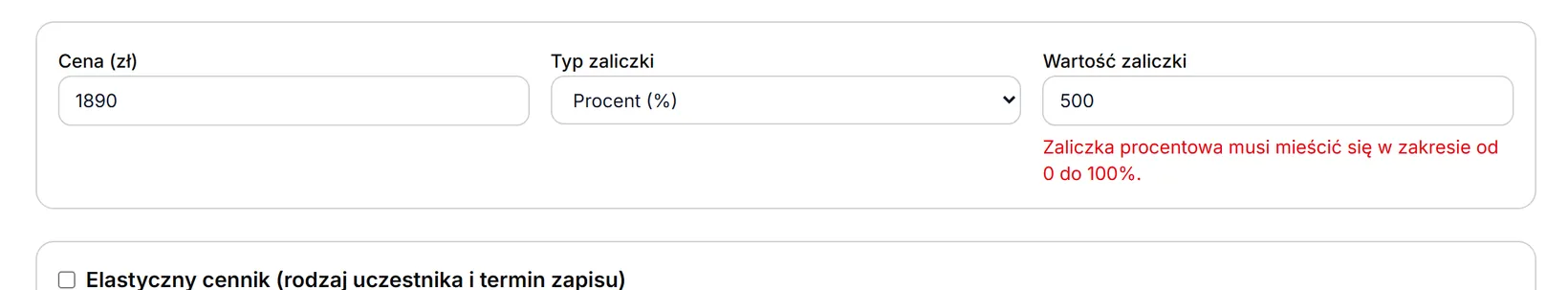 Zaliczka procentowa poza zakresem