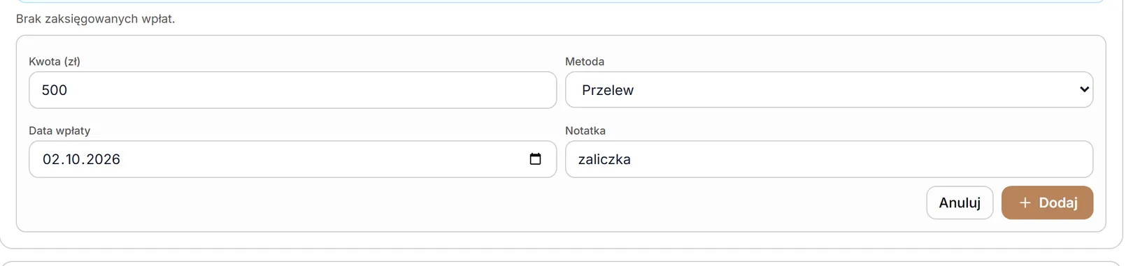 Formularz wpłaty wypełniony