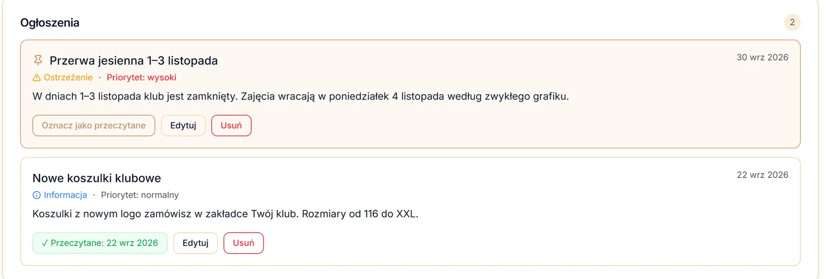 Lista ogłoszeń