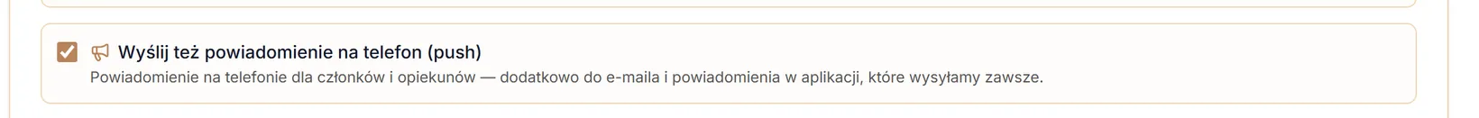 Powiadomienie na telefon zaznaczone