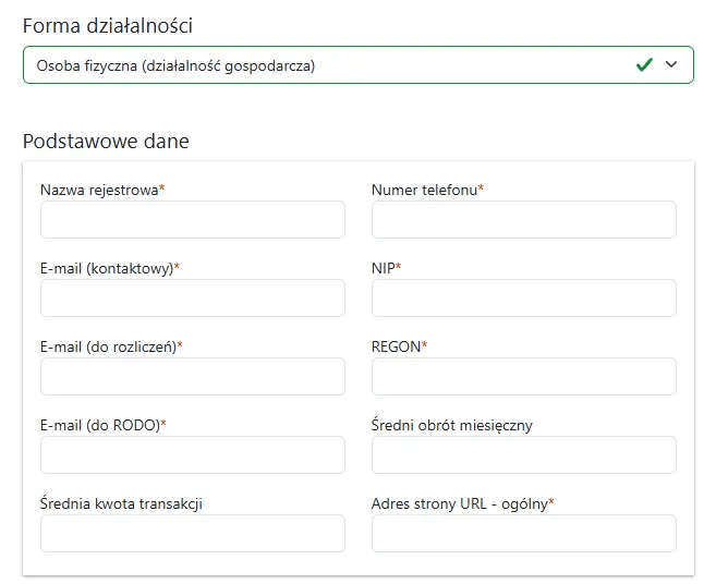 Podstawowe dane przy działalności gospodarczej