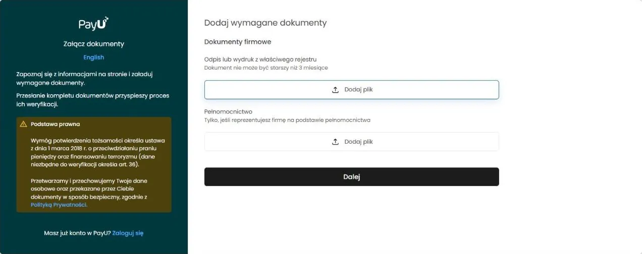 Dokumenty firmy dla PayU