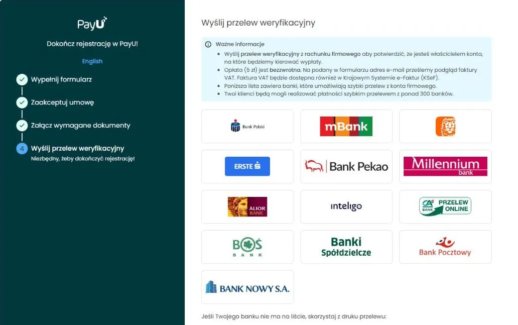 Przelew weryfikacyjny w PayU